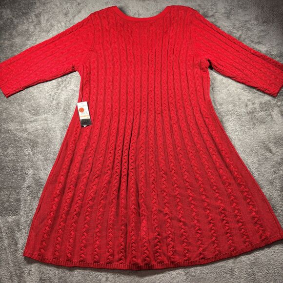 Jessica Howard Women NWT New Sweater Dress Cable Knit V-Neck Red Size 2X J102 - Picture 4 of 9